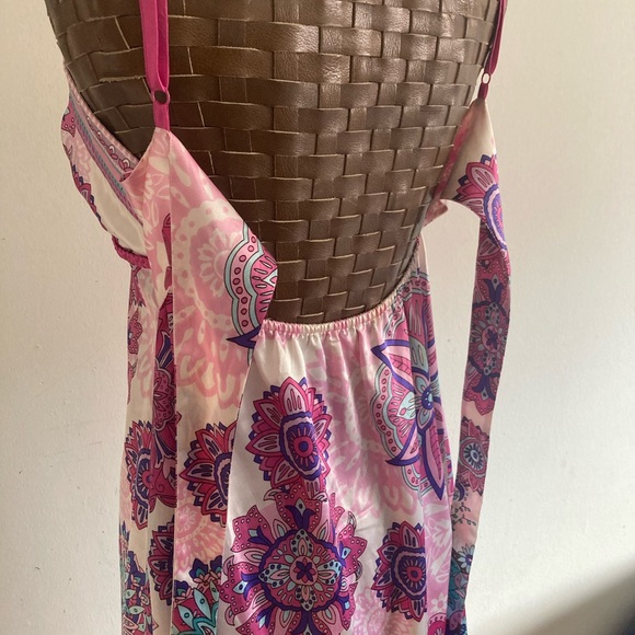 Guess Satin Summer Dress Pink/Blue Multicolour Size Medium. - Picture 8 of 10
